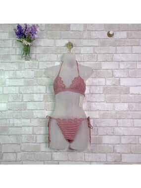 NWT Plumeria Swimwear Crochet Dusty Pink Bikini